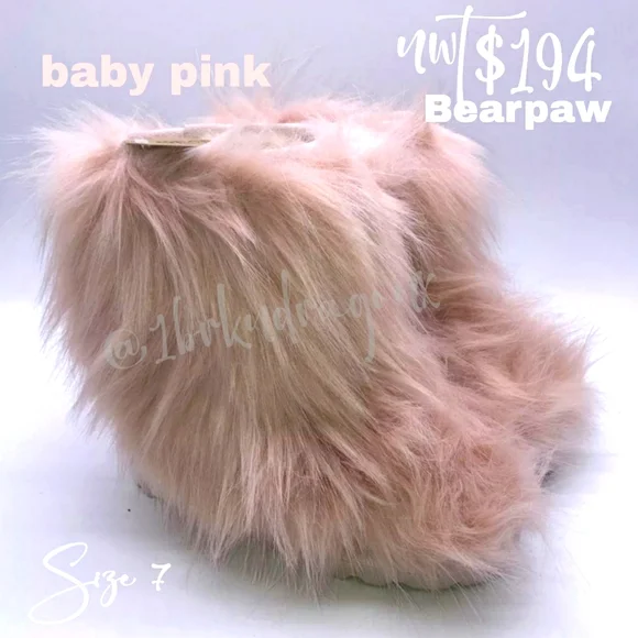 Bearpaw Baby Pink Womens Rabbit Shearling Fur Boots Midi NWT Slip-on